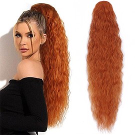 loceast Ponytail Extension，28 Inch Long Wavy Drawstring Ponytail Synthetic Hairpieces Fake Pony Tails Natural Soft Hair Extension ponytail for Women (Copper Red 232#)