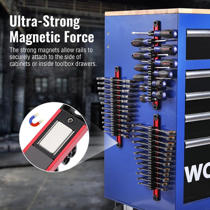 WORKPRO Magnetic Screwdriver Organizer and Wrench Organizer, Aluminum Rail Magnetic