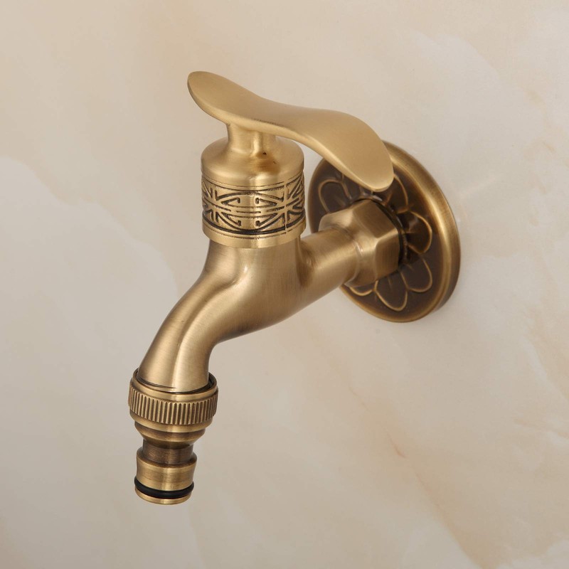 Antique Brass Bathroom Washing Machine Wall Mounted Tap with Handle