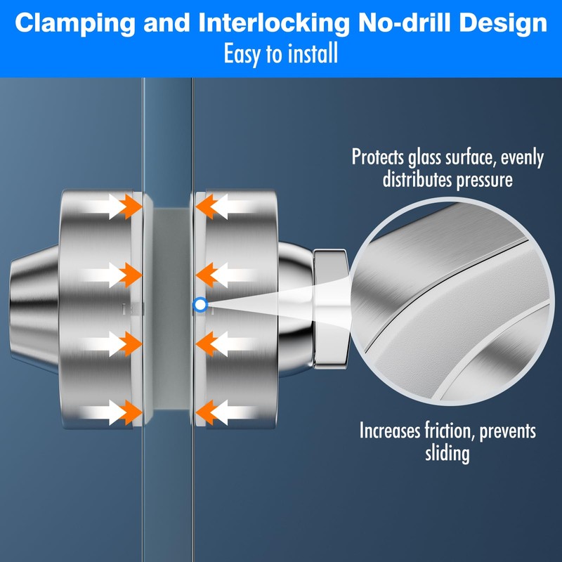 Ranbo Frameless Double-Sided Glass Door Lock, No-Drill,304 Stainless Steel, Suitable