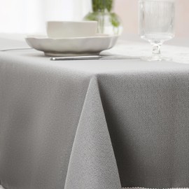 Vival Home Jacquard Tablecloth, Waterproof, Square Table Cover with Tassels for Dining Room, Kitchen, Couch, Farmhouse, Party, Holiday Feast (Gray & White, 55 x 55 Inch)