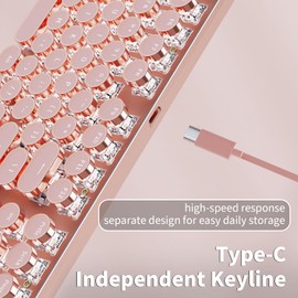 EWEADN V20 Wired Typewriter Keyboard, Typewriter Style Mechanical Keyboards,104 Keys Retro Computer Keyboards,Media Control Knob, Wired Computer Keyboard Pink Switch for Windows/Mac/PC-Pink