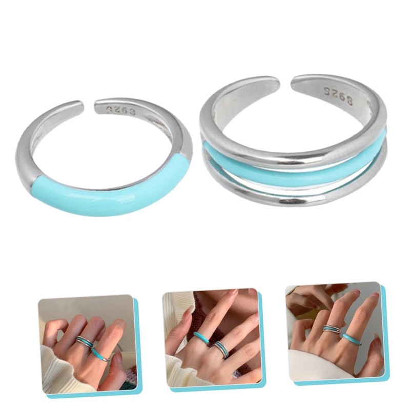 SAFIGLE 2pcs Rings Aesthetic Adjustable Rings Women Fashion Jewelry Birthday