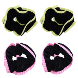 Velvet Hair Scrunchie with Checkered Trim - Set-of-4 (Yellow and Pink)