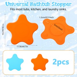 Molain 2 Pack Tub Stopper, Bathtub Stopper Silicone Drain Plug Hair Stopper Adorable Pentagram Illustration Flat Suction Cover for Kitchen Bathroom Accessories and Laundry(Blue&Orange)