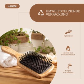 Bambus Haarbürste, Kopfmassage Haarpflege, Entwirrbürste für lange Haare & Locken von Damen, Herren & Kinder, Massagebürste für die Kopfhaut, Detangler (rechteckig)