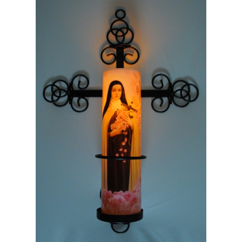 Trinity Cross Bronze Wall Sconce with Candle Safety Guard Ring