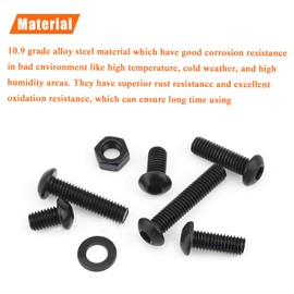 HELIFOUNER 285 Pieces M6 x 10mm /12mm /16mm /20mm /25mm /30mm, Button Head Socket Cap Screws Bolts Nuts Washers Kit, 10.9 Grade Alloy Steel, Fully Threaded, Black