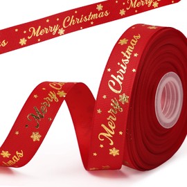 18.2m Merry Christmas Ribbon Roll for Gift Wrapping Grosgrain Wrapping Rope Xmas Snowflake Ribbon for Present Packaging Holiday Party Decorations