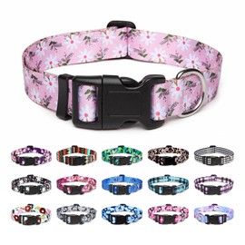 Mercano Adjustable Soft Nylon Dog Collar Comfort & Robust Patterned Dog Collar for Small Medium Large Dogs Puppies Cats (S, Pink White Flower)