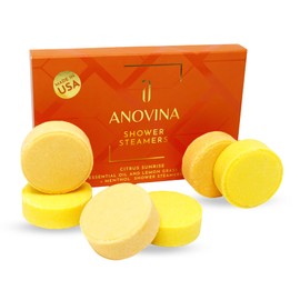 Anovina 6XL Citrus Sunrise Shower Steamers - Orange and Lemon Grass Essential Oils, Shower Bombs Aromatherapy, Self Care Gifts for Men & Women, Aromatherapy Spa Gifts Shower Tablets (6 Pack)