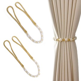2 PCS Pearl Gold Curtain Tie Backs Acrylic Beads Curtain Holdbacks Rope Elegant Curtain Rope Tiebacks for Home Hotel Office Window Curtain Decoration Accessories