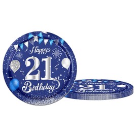 Happy 21st Birthday Paper Plates 9inch Blue and Sliver,16Pcs Tableware Party Plates,Happy 21st Birthday Decorations Plates for Boys,Girls,Kids,Him,Her 21st Birthday Party Supplies Table Decor
