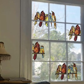 funlife Original Hand-Drawn Stained Glass Window Film, Double-Sided Static Cling Window Cling, Non-Adhesive Glass Windows Combos Decal Decor for Glass Door, Medium Boho Birds