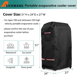 Alickwang Outdoor CVRR0002K Protective Cover,Heavy Duty 600D Dustproof Waterproof Cover for Apex 700 and Jetstream 230 Portable Evaporative Cooler,51" H x 24" D x 27" W