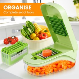 17-in-1 Vegetable Chopper, Multifunctional Veggie Chopper Dicer, Vegetable Cutter with Container, French Fry Cutter for Potatoes, Onion Chopper with Hand Guard, Essential Kitchen Tool for Salad, Fruit