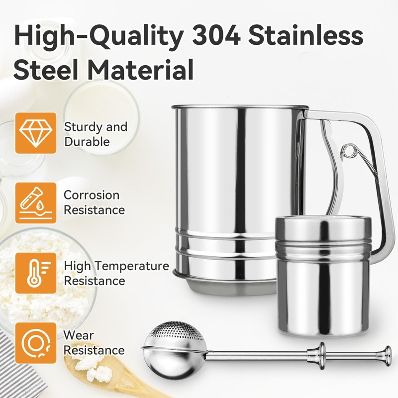 Flour Sifter, 3 in 1 Stainless Steel Sifters for Baking,