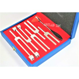 Premium Tuning Fork Set of 6 - Diagnostic Instruments + Reflex Percussion Taylor Hammer+Beautiful Box