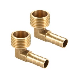 sourcing map Brass Hose Connector 90 Degree Angle 10mm Barbed Wire to G1/2 Pipe Adapter Connector Pack of 2