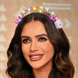 Zoestar Light Up Happy Birthday Headband Glowing Led Rhinestone Birthday Party Hair Bands Sparkly Crystal Hair Accessories Women (Colorful, One Size)