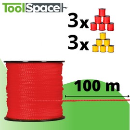 ToolSpace 6 x Mason's Cord Construction Cord, 100 m x 1.6 mm, 3 x Red, 3 x Yellow, Polypropylene Silk, Guideline Cord, Plumb Cord, Thick Paving Cord, Durable and Tear-Resistant, Masonry Cord for