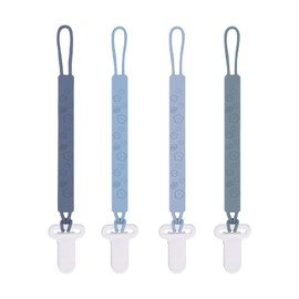 One Piece Design Silicone Pacifier Clip Holder for Baby Boys and Girls,Pack of 4 Flexible Paci Leash,Binky Clips,Newborn Essentials (Flowers & Leaves, Gray)