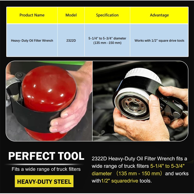 E-cowlboy 2322D Heavy-Duty Oil Filter Wrench, 5-1/4" to 5-3/4" Diameter
