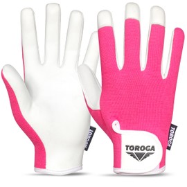TOROGA Work Gloves Multipurpose Gardening Gloves, Safety Working Gloves with High Grip, Heavy Duty Working Gloves For Men And Women Made to Fit on Hands. (Pink, L)
