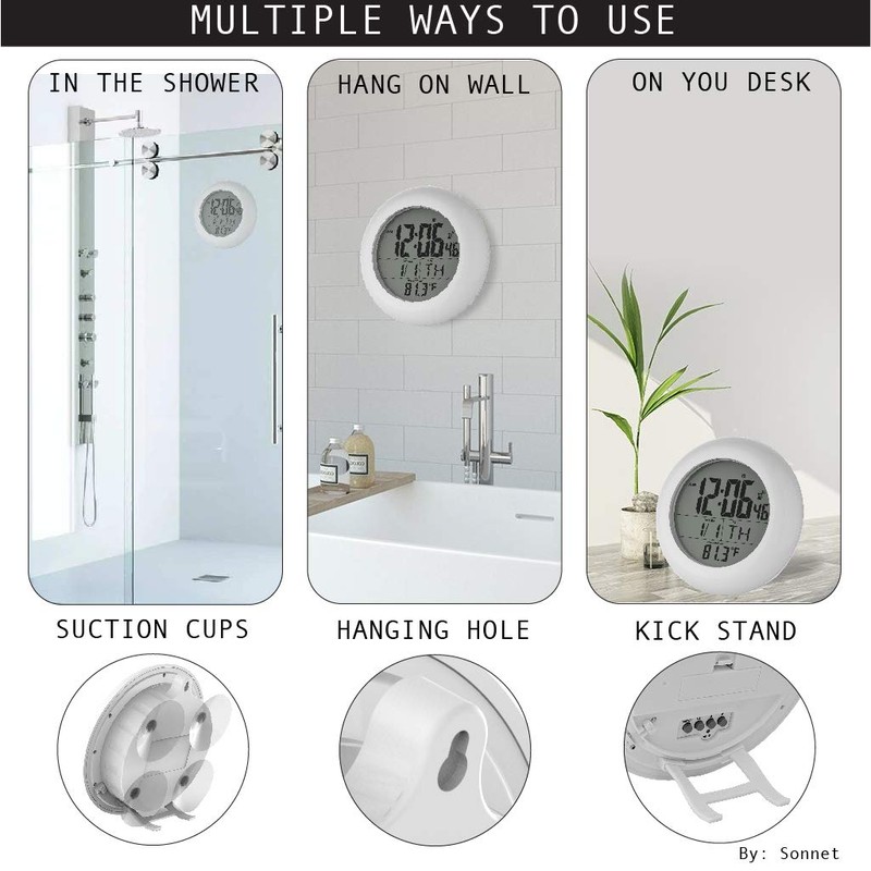 Sonnet Shower Clock for Bathroom and Kitchen - Large Digital