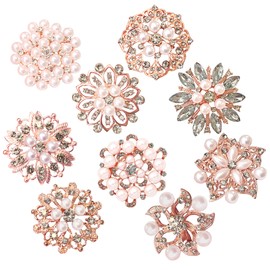 1 pc Rose Gold Gorgeous Luxury Sparkling Rhinestone Brooches, Kyezi Design & Craft Big Pearl Crystal Wedding Bouquet Kit DIY Set Invitation Decoration (Mixed Styles, 1 Brooch)