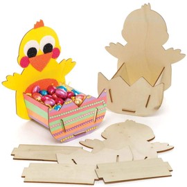 Baker Ross Easter Chick Wooden Baskets - Pack of 3, Easter Decorations (AX784)