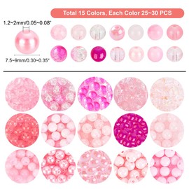 PandaHall 15 Style Pink Glass Beads, 450 Pieces 8 mm Crackle Glass Baking Painted Bead Round Loose Beads Spacer for Valentine's Day Summer Boho Bracelets Necklaces Crafts DIY Jewellery Making