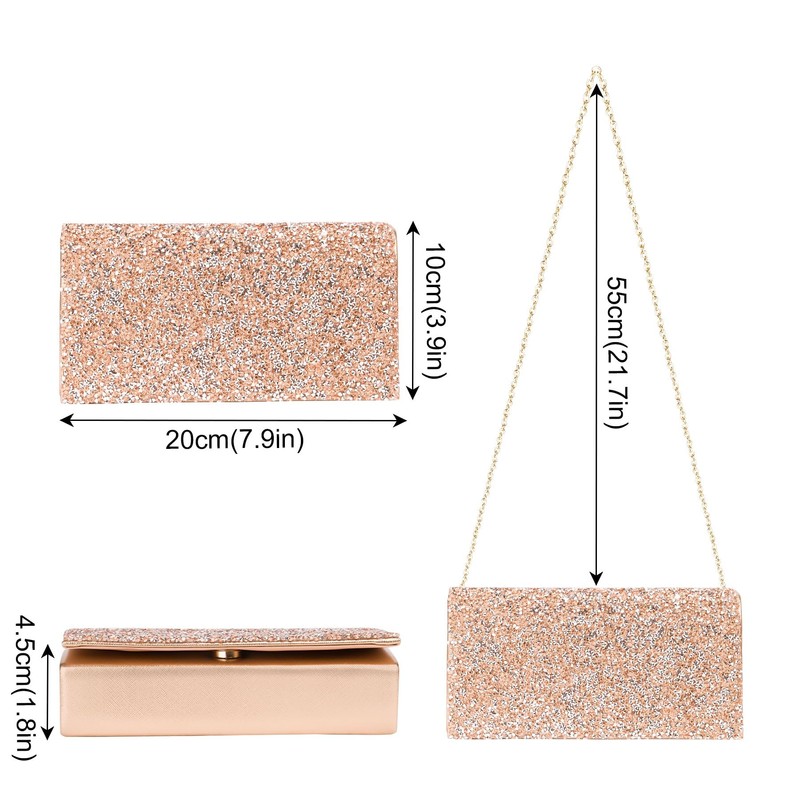 Larcenciel Rose Gold Clutch Bag, Sparkling rhinestones, Contemporary