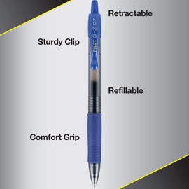 PILOT G2 Premium Refillable & Retractable Rolling Ball Gel Pens, Fine Point, Blue Ink, 12 Count (31021)