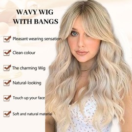 Fulang Hair Long Omber Blond Wigs with Bangs for Women Synthetic Hair Heat Resistant Wig for Daily Party Cosplay Use