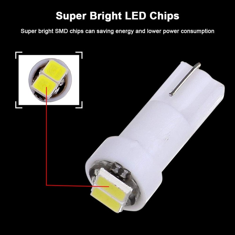 cciyu 10 Pack 2-2835-SMD T5 Instrument Cluster Indicator Led Bulbs