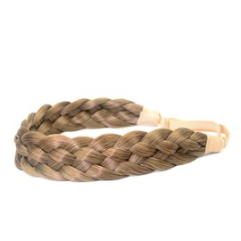 BOBIYA 5 Strands Synthetic Hair Braided Headband Classic Chunky Wide Plaited Braids Headband Elastic Stretch Braid Headband for Women Girl (Caramel Brown)