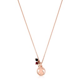 TOUS Collar de Plata Vermeil Rosa para Mujer con Motivo de Oso con Ónix, Rubí Tratado y Perla Cultivada, 45 cm de Largo, Plata de Ley 925 con Chapado de Oro, Elegante y Versátil, Colección Camille
