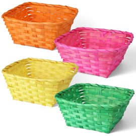 MIJOMA Easter Baskets Set of 4 - Colourful Raffia Decorative Baskets - 22 x 22 cm - Colourful Storage for Easter, Gift Wrapping & Decoration