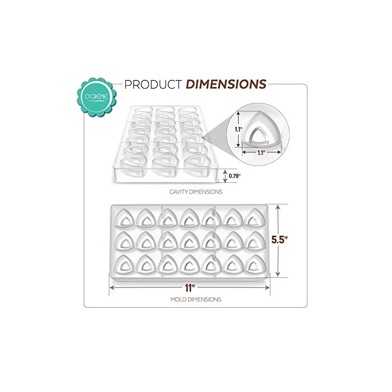O'Creme Clear Polycarbonate Chocolate Mold Transparent Candy Mould, Convex Triangle