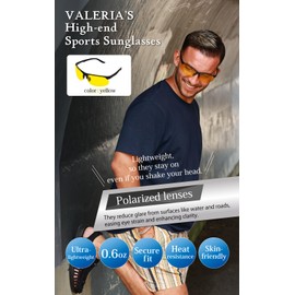 VALERIA Polarized Sunglasses [High-End Spring Hinge] TAC Lenses TR90 Frame Hard Case Included Anti-Glare & UV Protection Sports & Outdoor (Yellow)