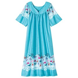 AmeriMark Women's & Women's Plus Animal House Lounge Dress- Short Sleeve Gown Sleepwear for Ladies, Turquoise Cats, 4X
