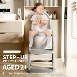 Toddler Potty Training Toilet Seat-Alongside Foldable Potty Train Chair Adapter, Potty Seats with Steps Ladder for Toddlers Kids, Boys, Girls, Child, Baby, and Must-Haves Portable Step Stool Supplies