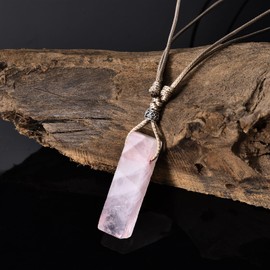 ZPMMPZ Pink Crystal Stone Pendant Necklace for Women Natural Crystal Healing Stele Pendant Necklace Jewelry Gift With Adjustable Cord Strap, Crystal, Amethyst