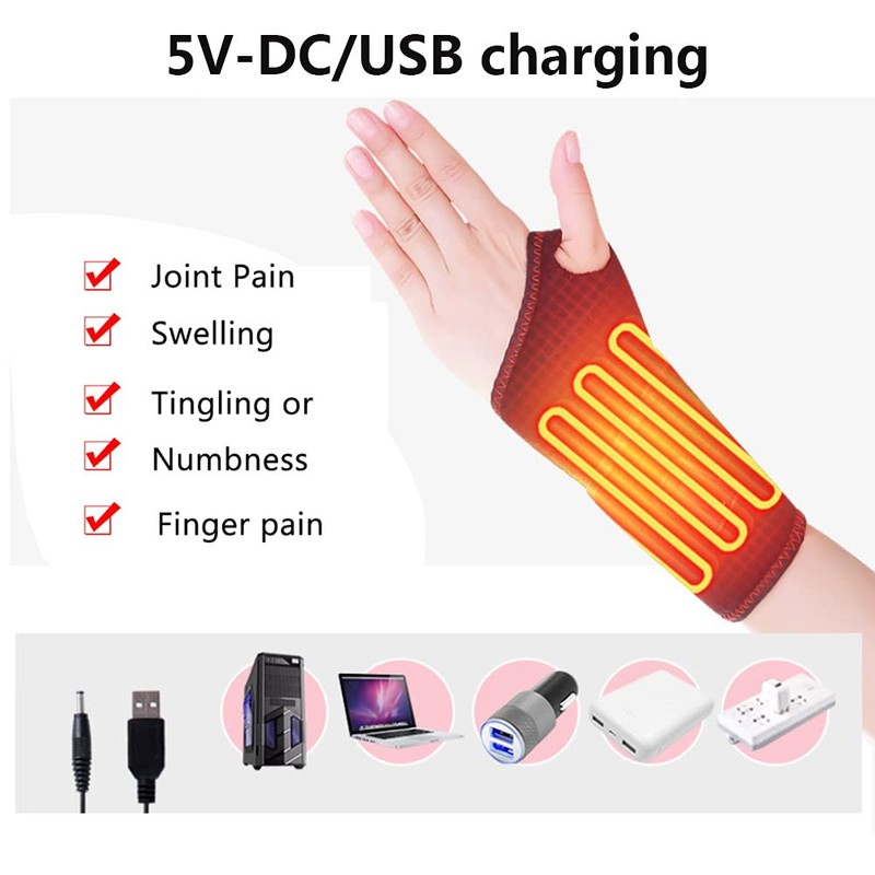 Wrist Heated Brace Wrap - Riloer 3 Adjustable Levels Pain