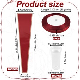 Flower Packaging Kit, 100 Flower Wrapping Bag Single Rose Sleeve 100 Floral Water Tubes 72ft Ribbon Single Flower Packaging Bags for Wedding Party Florist Birthday Bouquet Flower Wrapping (Red)