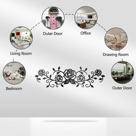 WADORN Flower Floral Metal Wall Art Decor, Rose Branch Minimalist Art Wall Sculpture Decor Flower Rose Border Line Ornament Hanging Sign for Office Bedroom Living Room Bathroom Decor, 11.8x3.5 Inch