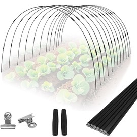 72PCS Garden Hoops Grow Tunnel Kit - 8FT Rust-Free Fiberglass Arches with Plastics Coating (12 Sets) for Raised Beds, Plant Support, Shade Cloth Net, Insect Netting & Row Cover Protection