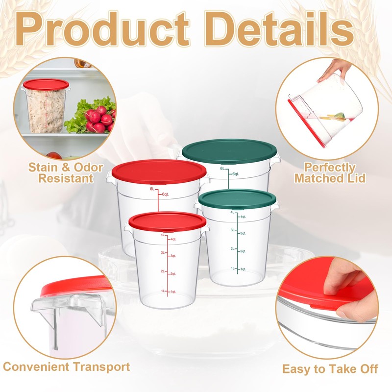 Suclain 4 Set 6 Quart 4 Qt Round Food Storage