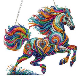 Eiflow DIY Diamond Painting Hanging Kit Horse, Special Hanging Diamond Art Kit for Adults Animal, 5D Acrylic Diamond Art Painting Pendant Board Kit